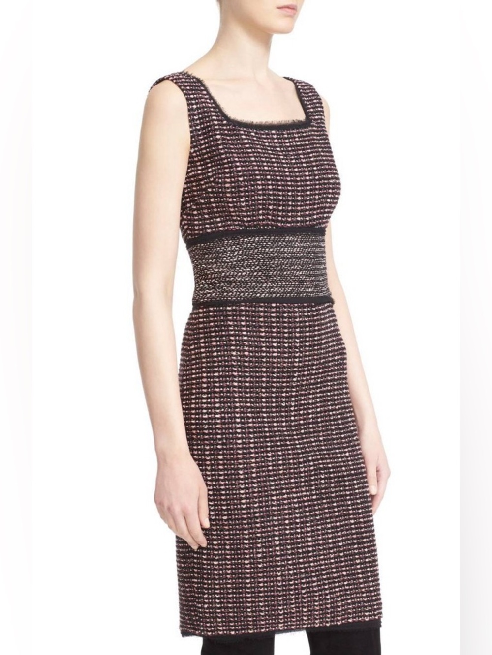 St. John ‘Elista’ Pink and Black Tweed Sleeveless Square Neckline Dress, Size 12 - Picture 4 of 10